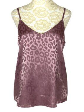Sweet Rain Satin Cami Chemise Top Blouse Animal Print Mauve S NWOT